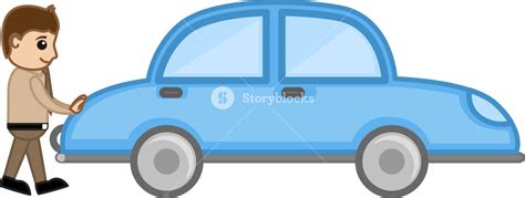 Cartoon Man Pushing The Car Vector Royalty Free Stock Image Storyblocks