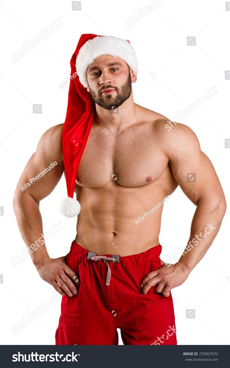 Sexy Shirtless Man Santa Hat Isolated Stock Photo 733967974 Shutterstock