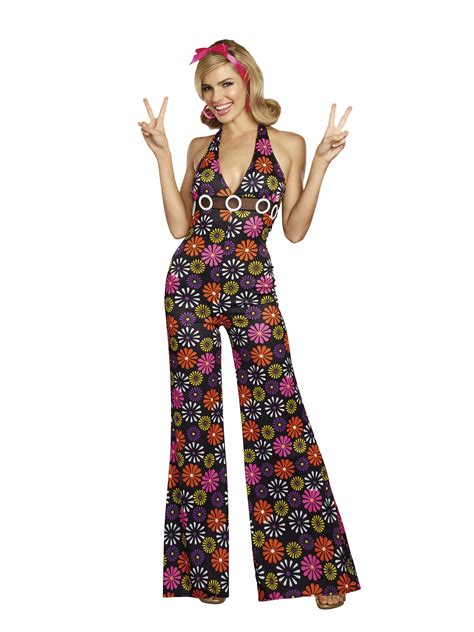 Dreamgirl Womens Groovy Baby 60s Themed Costume Jumpsuit