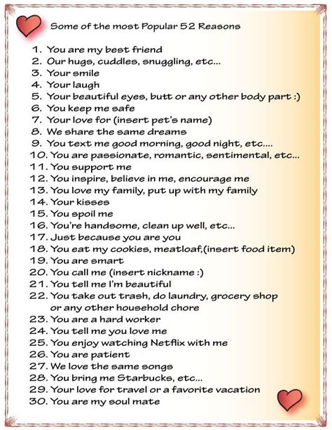 52 Reasons Why I Love You Ideas