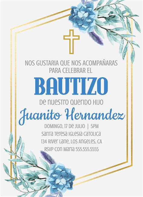 Bautizo Niño Invitacion Printable Invitation Bautismo Spanish Español