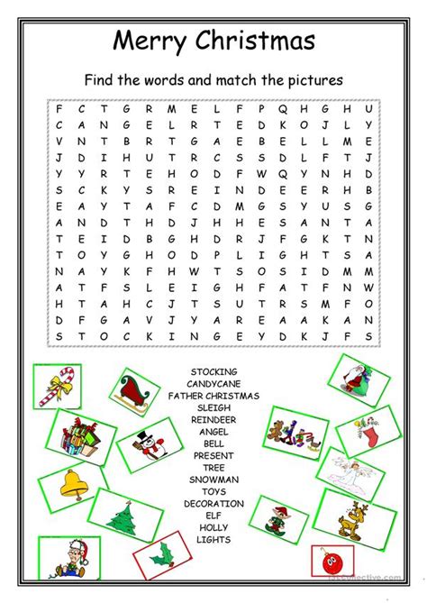 I have made these cute free printable math worksheets in christmas theme. Christmas Wordsearch worksheet - Free ESL printable ...