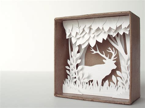 White Forest Shadow Box Papercut Silhouette Natural Style Etsy