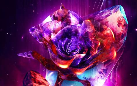 Download Wallpapers 4k Purple Rose 3d Art Abstract Art Creative