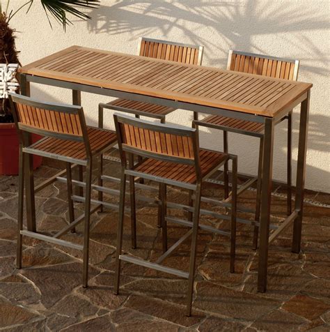Mit einem bartisch set bringen sie gemütliches clubfeeling in die heimischen vier wände. BAR-SET - EDELSTAHL TEAK Bartisch Bistrotisch 160x60cm mit ...
