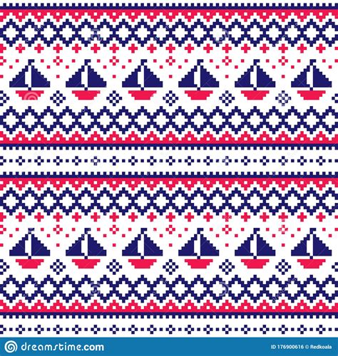 Nautical Scottish Fair Isle Style Traditional Knitwear Vector Seamless