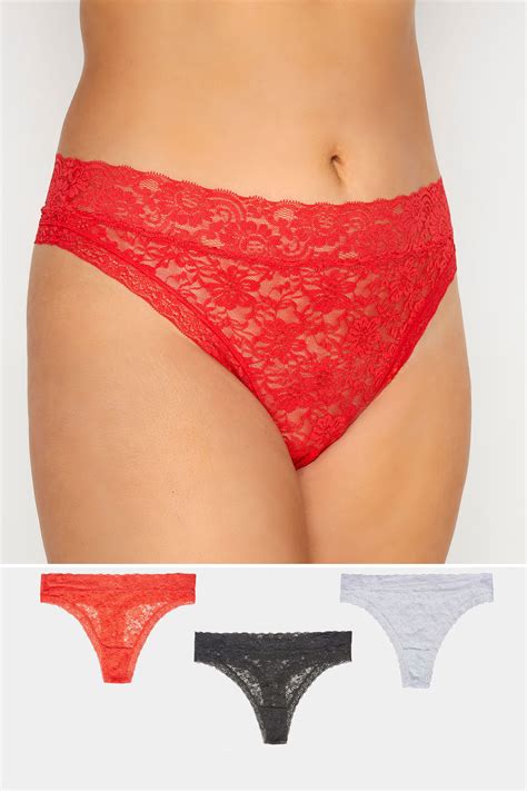 Plus Size 3 Pack Red Lace Thongs Yours Clothing