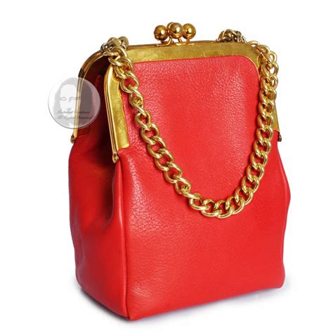 Bonnie Cashin For Coach Bag Tote Red Leather Double Kiss Lock Chains