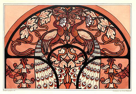 peacocks art nouveau antique matted print lyongrun 1899