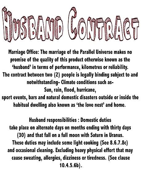 Husband Contract Of Duties Posters By Createtees Redbubble