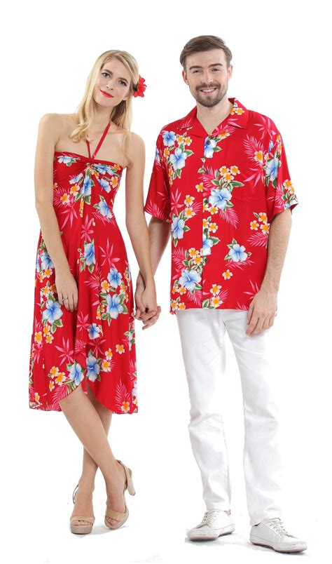 Couple Matching Hawaiian Luau Cruise Party Outfit Shirt Dress In