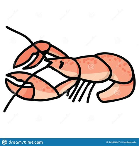 Cute Cooked Lobster Cartoon Vector Illustration Motif Set Hand Drawn