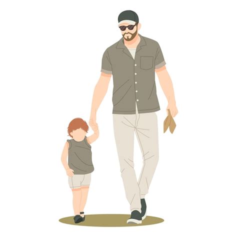 Padre E Hijo Caminando Juntos Ilustración Vector Premium