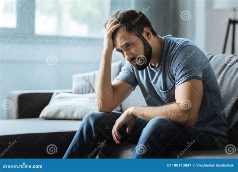 Sad Gloomy Man Holding His Forehead Stock Image Image Of Nervous