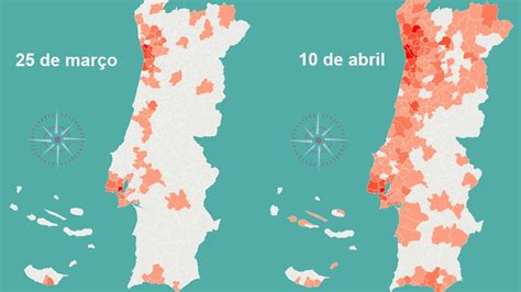 Coronavírus, livre circulação, união europeia. Mapa: Como a covid-19 se propagou em Portugal em duas ...