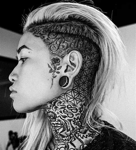 Hairbrained Face Tattoos For Women Half Shaved Hair Tattoed Women