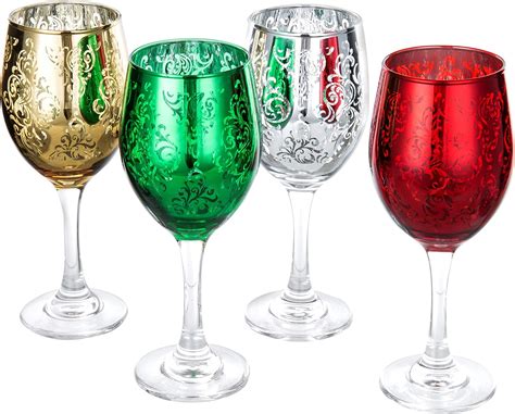 Myt Etched Glass Colored Christmas Wine Glasses Set Of 4 Uk Kitchen And Home