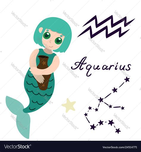 Aquarius Zodiac Sign Cartoon Mermaid Isolate Vector Image