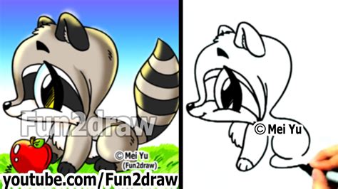 How To Draw Cartoon Characters Cute Raccoon Easy Draw Animals