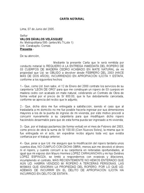 Carta Notarial Lopez Espinoza Pdf Trucos De Confianza Gobierno