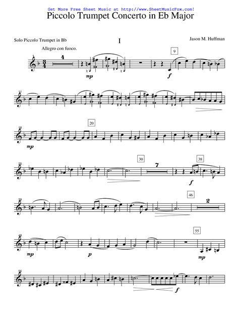 Share, download and print free sheet music for trumpet with the world's largest community of sheet music creators, composers, performers, music teachers, students, beginners, artists and other musicians with over 1,000,000 sheet digital music to play, practice, learn and enjoy. Free sheet music for Concerto for Piccolo Trumpet and Orchestra No.1 in E-flat major (Huffman ...