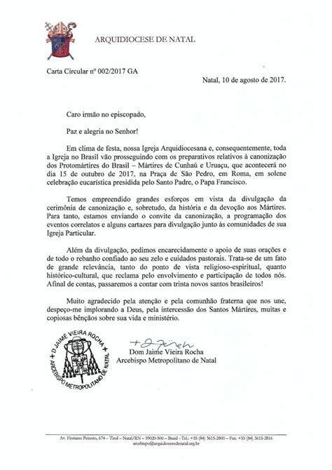 Carta Circular Nº 0022017 Arquidiocese De Natal Mitra Diocesana De