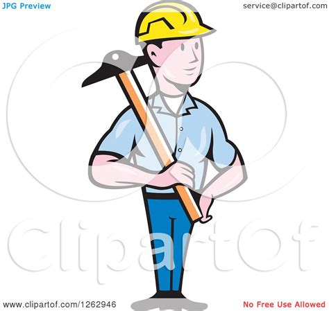 Clipart Of A Cartoon Male Engineer Holding A T Square Royalty Free