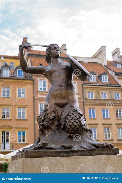 Statue Of Syrenka Mermaid Of Warsaw City Symbol Of Warsaw In P Stock