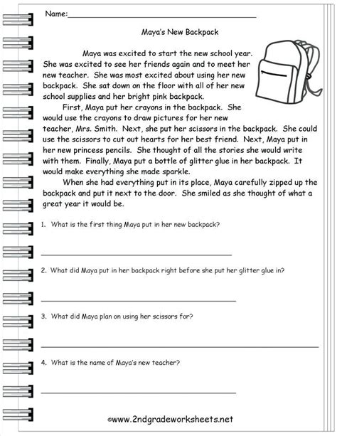 reading comprehension  grade worksheets  picture worksheet
