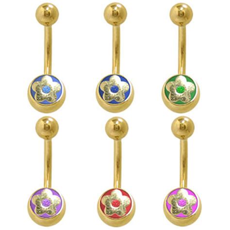 Flower Belly Button Ring 14k Gold Plated Body Jewelry