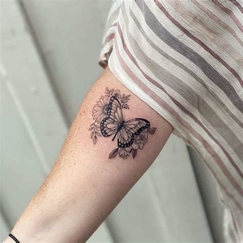 Butterfly And Flower Tattoos On Forearm Englshwir