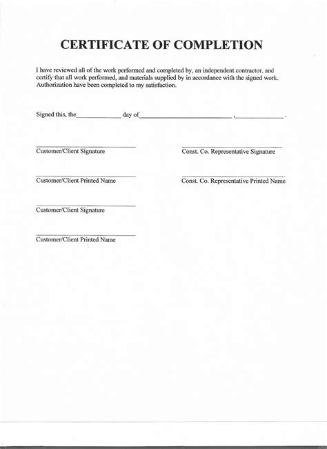 New Certificate Of Construction Completion Template C