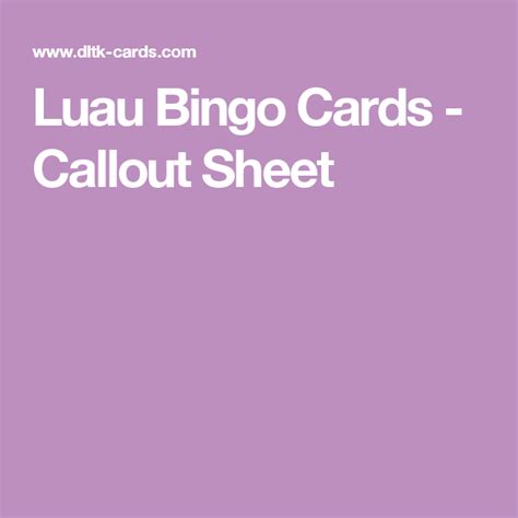 Luau Bingo Cards Callout Sheet Bingo Cards Custom Bingo Cards Bingo