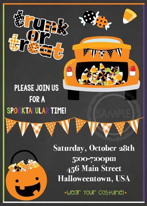Halloween Trunk Or Treat Party Invitation Flyer Printable Etsy