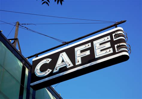 무료 이미지 카페 커피 레스토랑 광고하는 기호 선 미국 푸른 도로 표지판 간판 조명 네온 사인 심벌