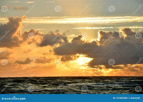 Seashore Sky Orange Tones Clouds And Sea Waves Beautiful Nature Bright