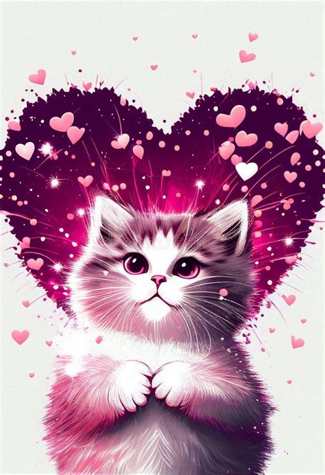 Cute Kitten In Pink Hearts Valentine S Day Concept Ai Generated