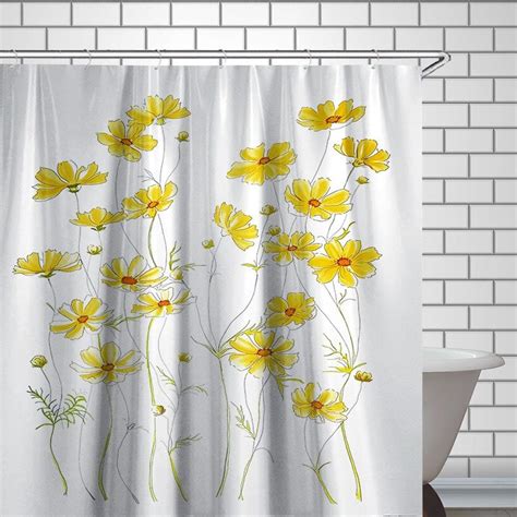 Floral Shower Curtain Yellow Flowers Bath Decor Botanical Etsy