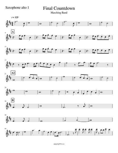 Final Countdown Saxophone Alto 1 Sheet Music For Alto Saxophone