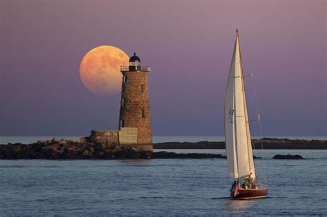 Gorgeous Picture Of Whaleback Lighthouse And Sailboat Off The Coasts Of