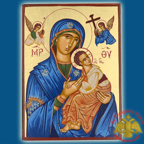 Holy Virgin Mary Panagia Amolyntos Blue Dress Byzantine Wooden Icon On Canvas Hand Made Icons