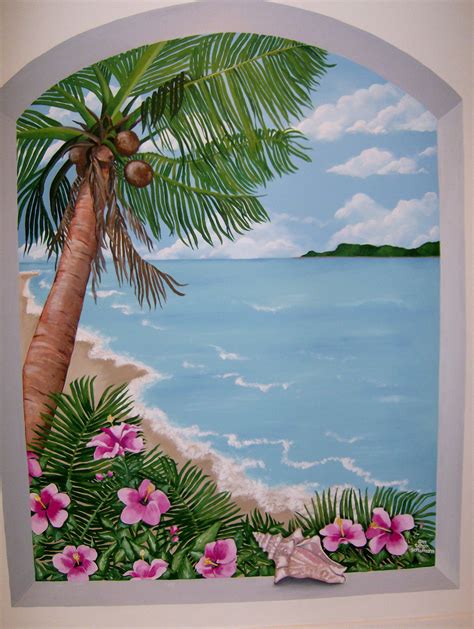 Island Scene Mural In Acrylic On Bathroom Wall Beach Mural Beach