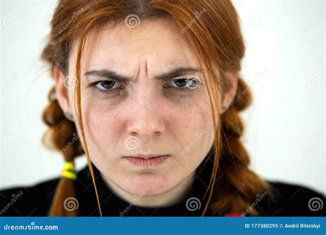 Close Up Portrait Of Angry Redhead Teenage Girl Stock Image Image Of