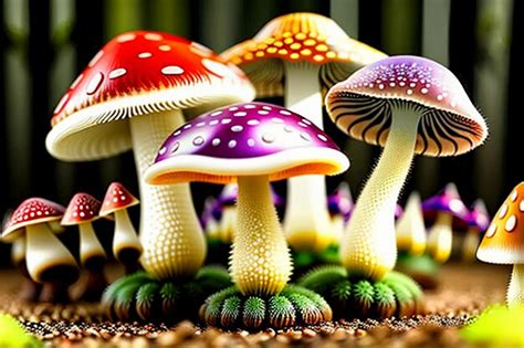 Premium Ai Image Colorful Poisonous Mushrooms Wallpaper Background Hd