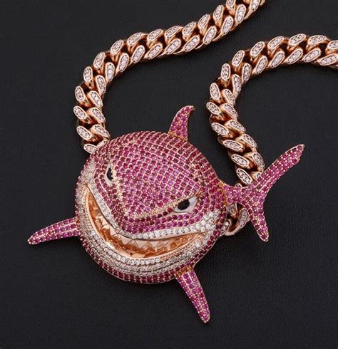 6ix9ine Shark Pendant Iced Out Cubic Zirconia Pendant Necklace Hip Hop