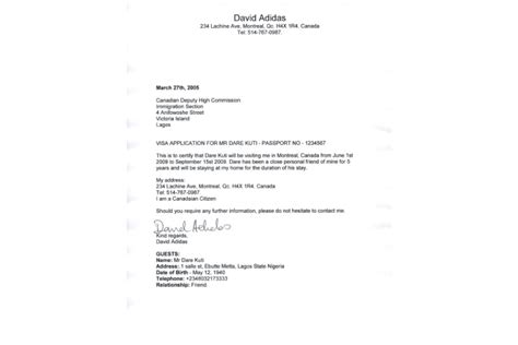 canada visitor visa invitation letter example