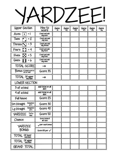 Free Printable Dice Score Sheets