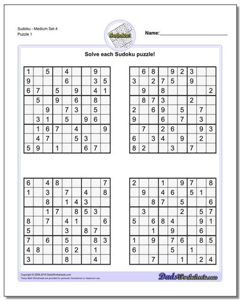 Sudoku Printable Puzzles 4 Per Page