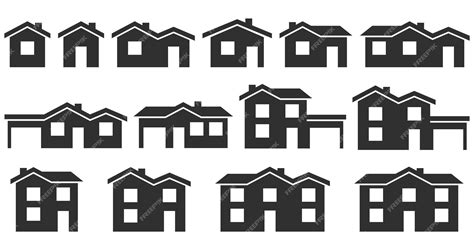 Значок дома набор символов черных домов векторная иллюстрация Премиум