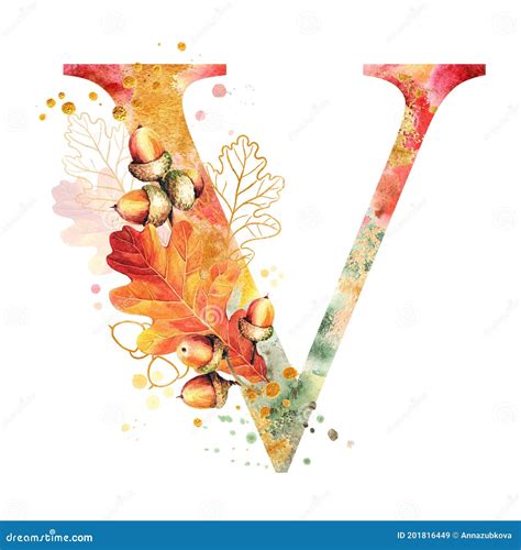 Fall Watercolor Letter V Watercolor Autumn Alphabet Stock Image
